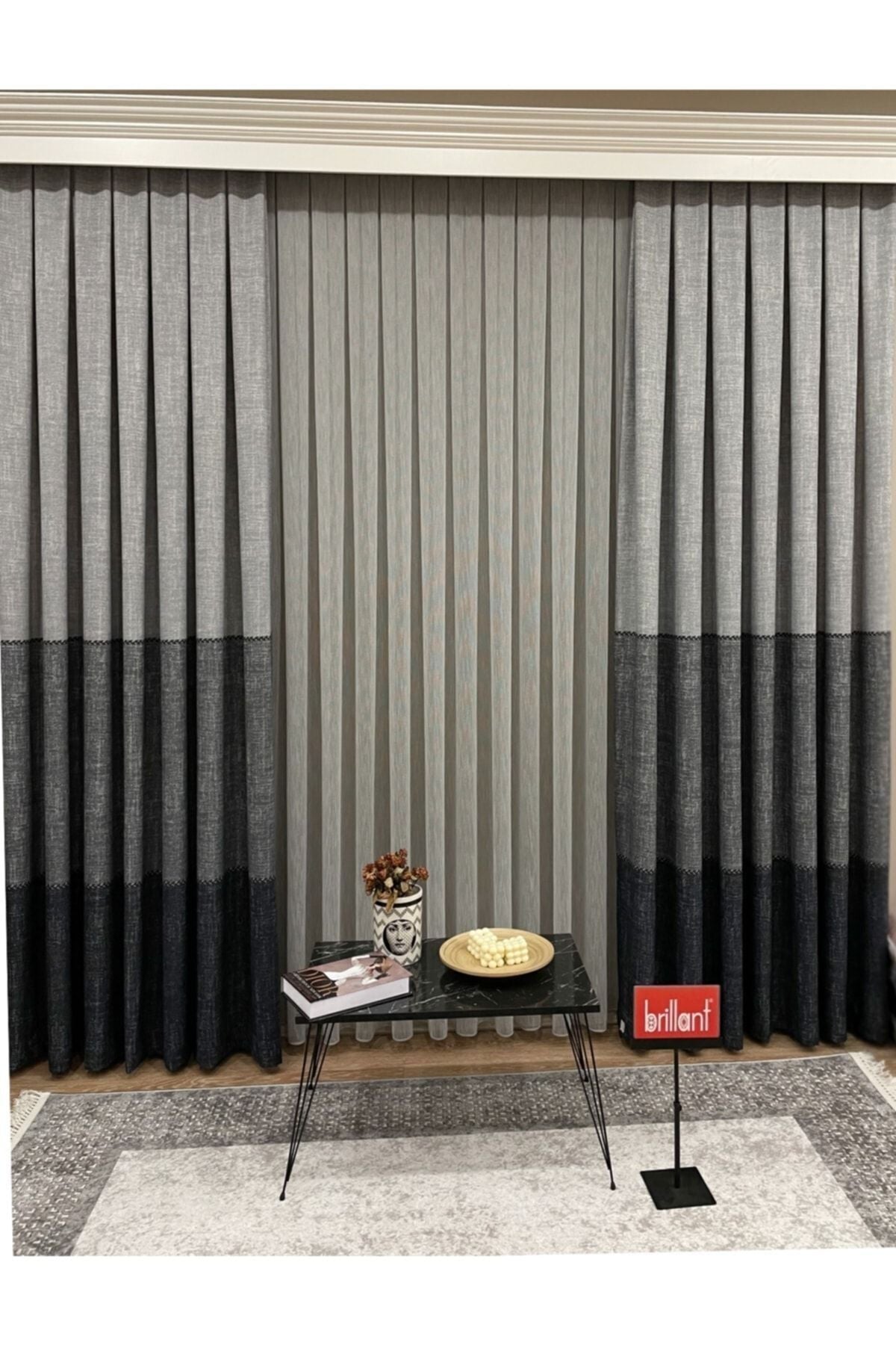 Linen-Look Knit Detail Patterned 1/2.50 Pleated Blackout Curtain