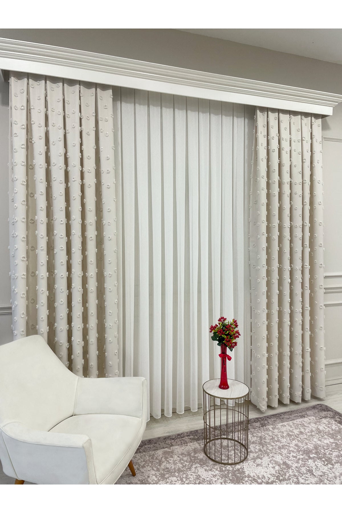 Blue Children's Room Pompom Puffy Blackout Curtain 1/3 Dense Pleating