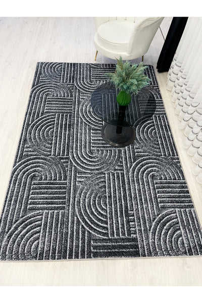 Beige Embossed Look Latex Leather Base Rug