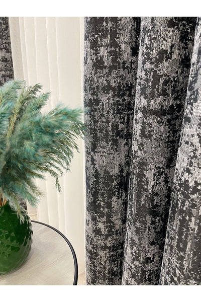 Orange - Brown Abstract Pattern 1/3 Tight Pleat Jacquard Woven Blackout Curtain