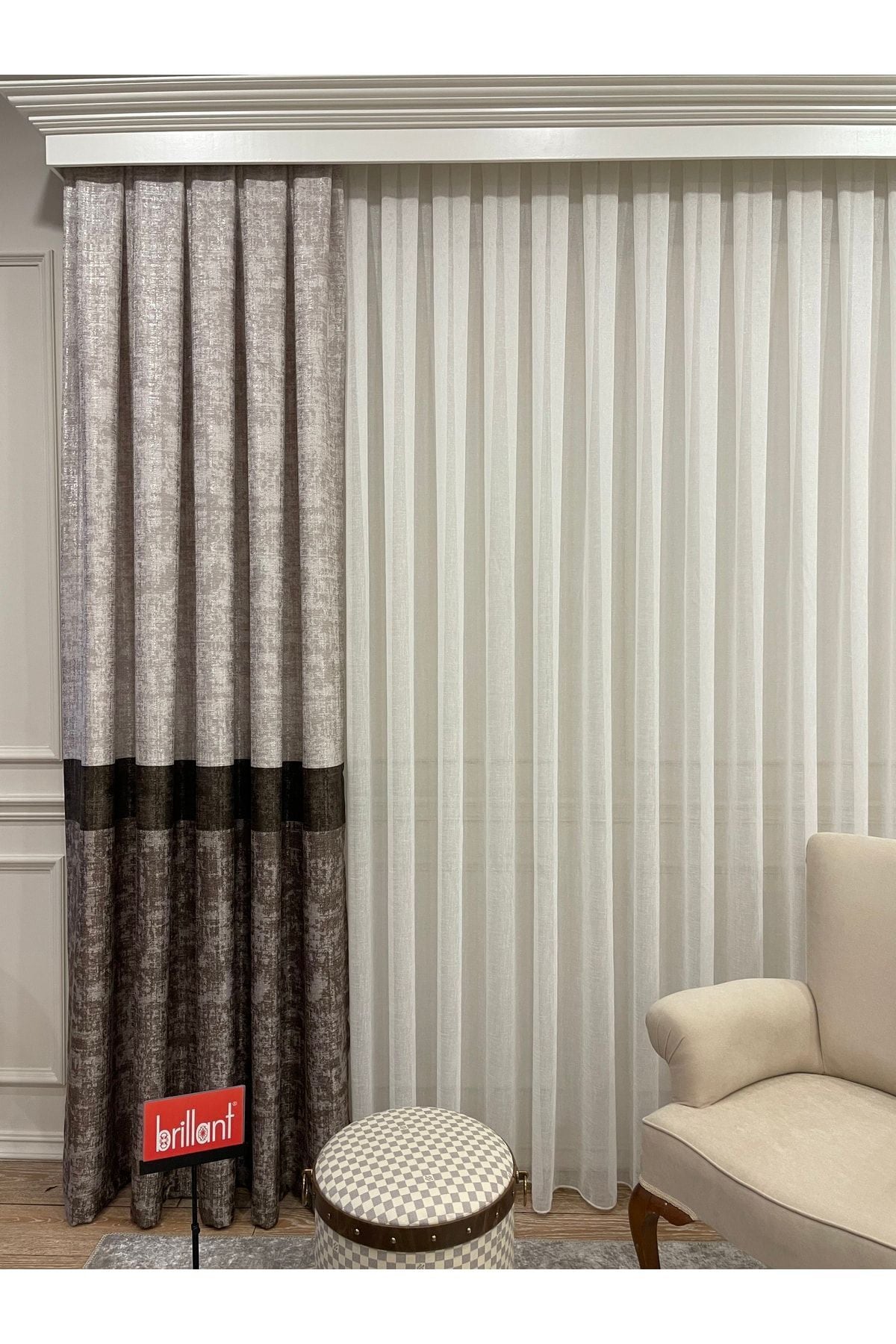 Linen Base Modern Striped Pattern 1/2.50 Pleated Blackout Curtain