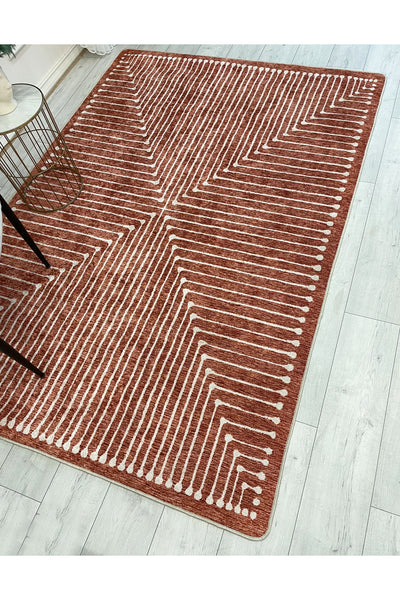 Terracotta Color Chenille-Look Design Runner Kitchen Rug