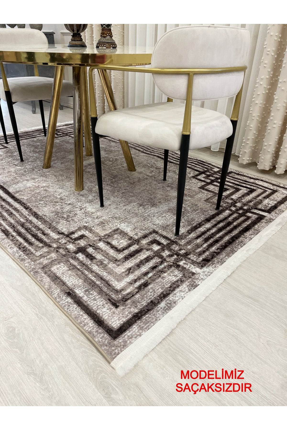 Beige - Brown Vintage Look Latex Non-Slip Base Rug