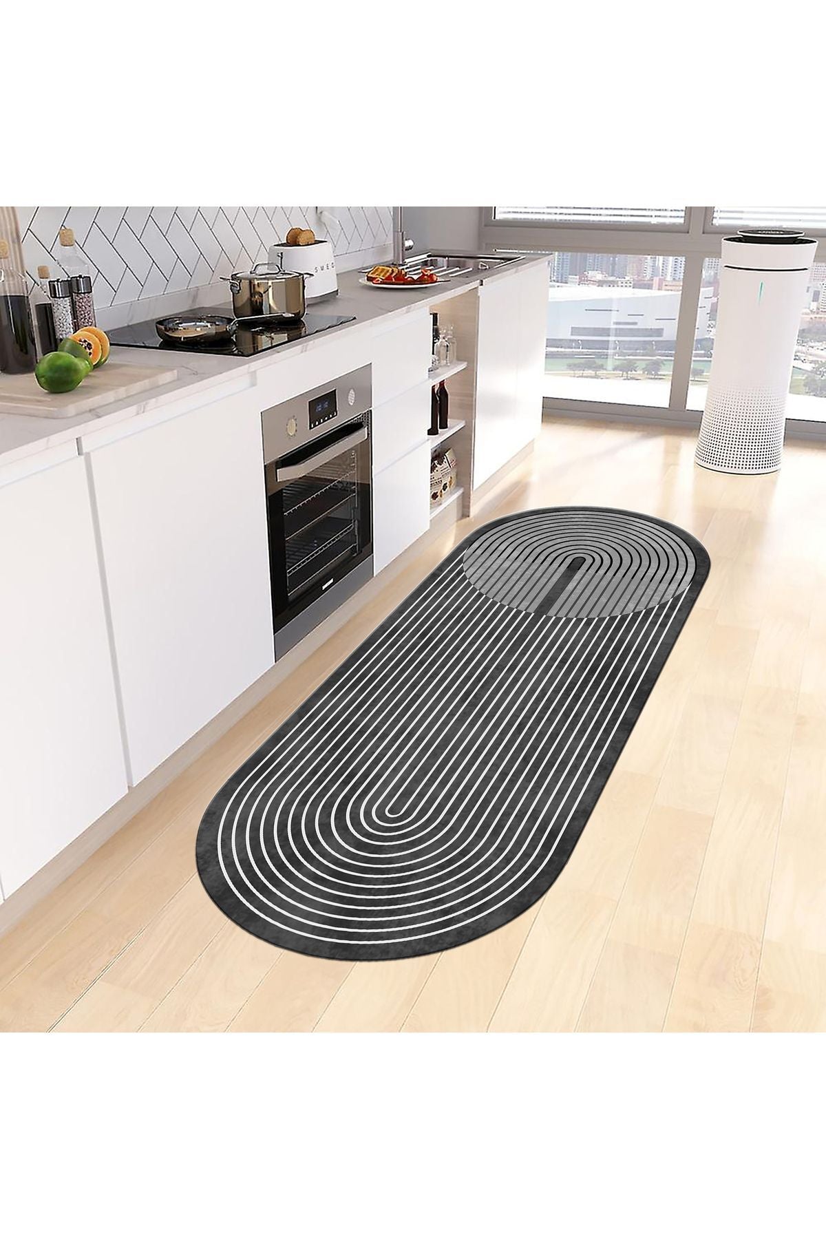 Dark Gray Washable Kitchen Runner Latex Leather Base Rug