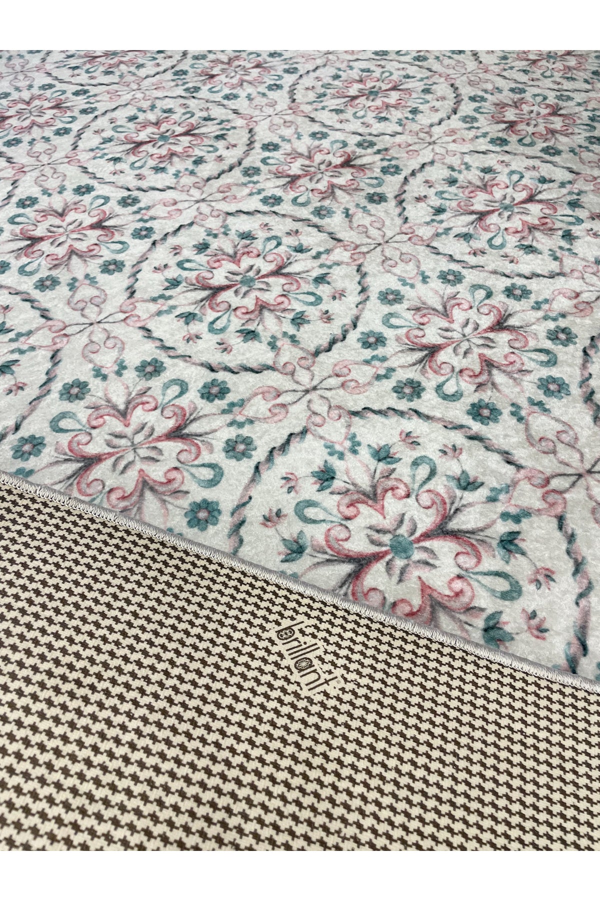 Mavi Renk Vintage Desen Lateks Deri Taban Daire Halı