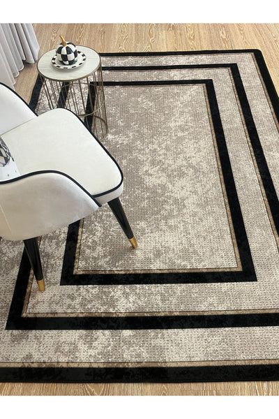 Jute Sisal Bordered Look Decorative Rug - Brown - Black