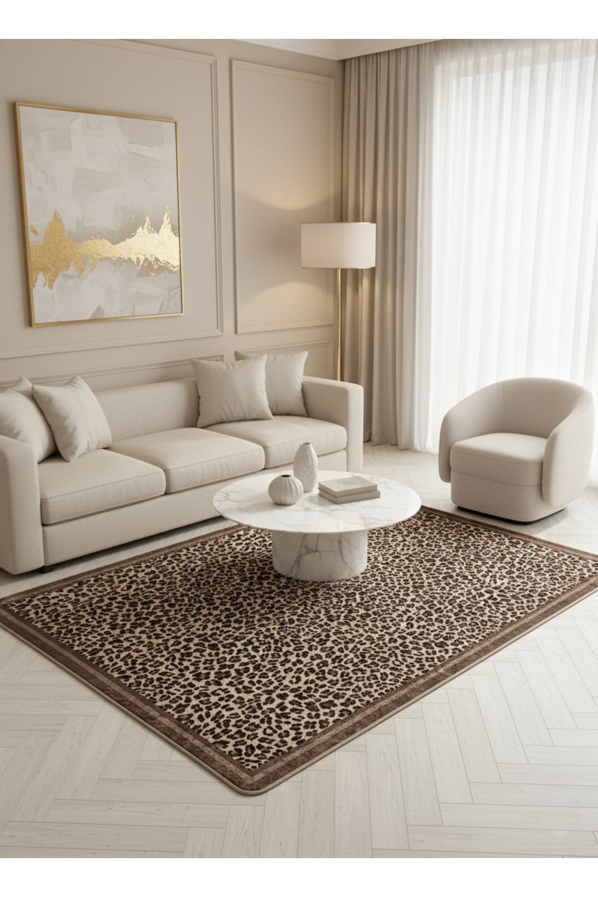 Leopard Pattern Oval Latex Leather Rug