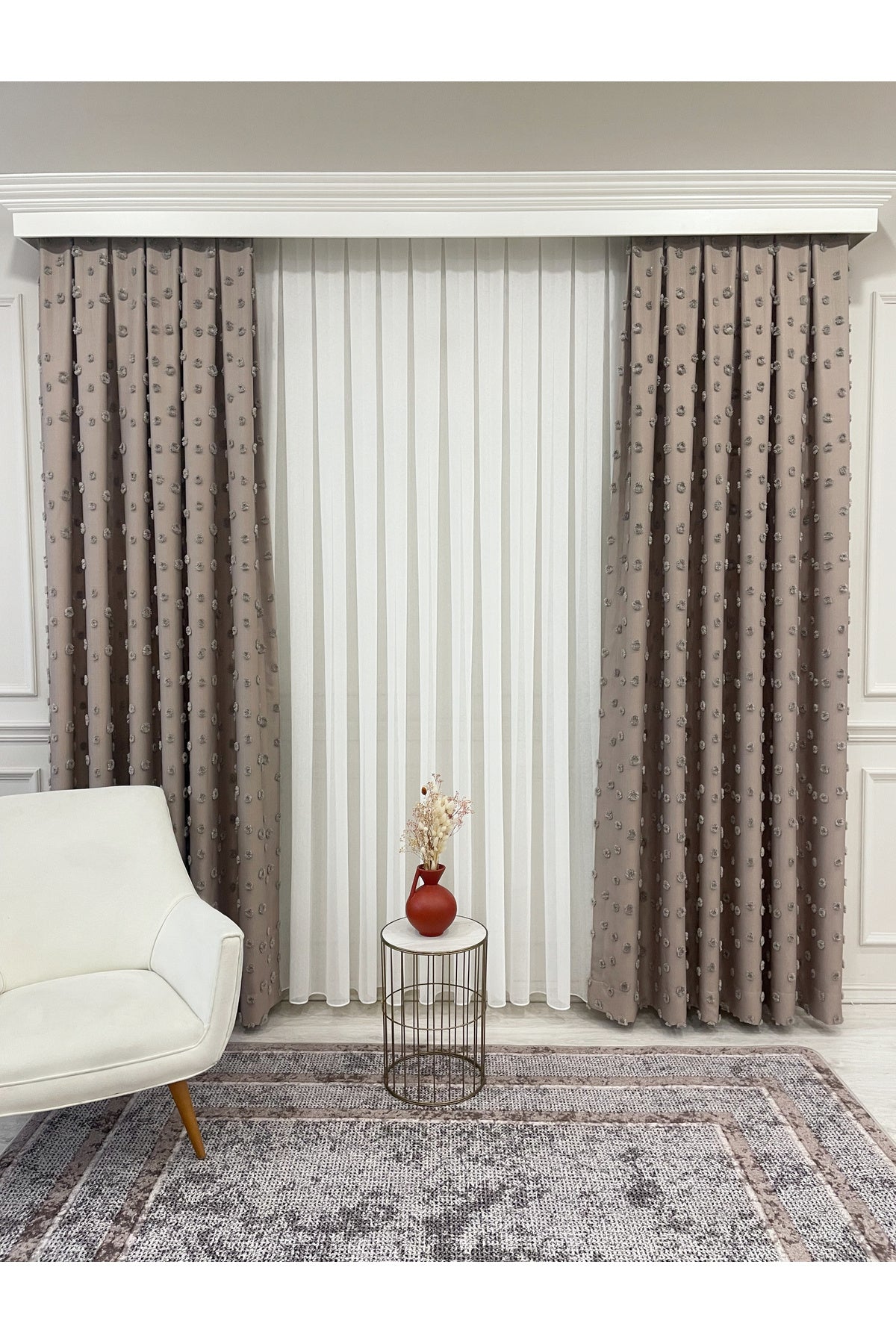 Blue Children's Room Pompom Puffy Blackout Curtain 1/3 Dense Pleating