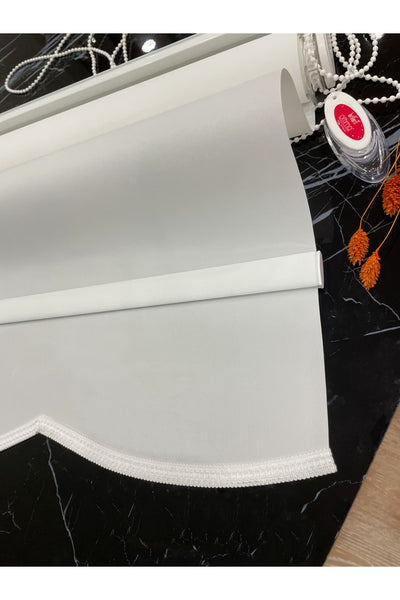 Solid White Roller Shade with Scalloped Hem (Aluminum Casing)