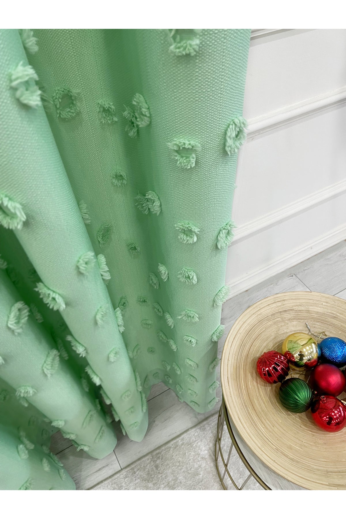 Blue Children's Room Pompom Puffy Blackout Curtain 1/3 Dense Pleating