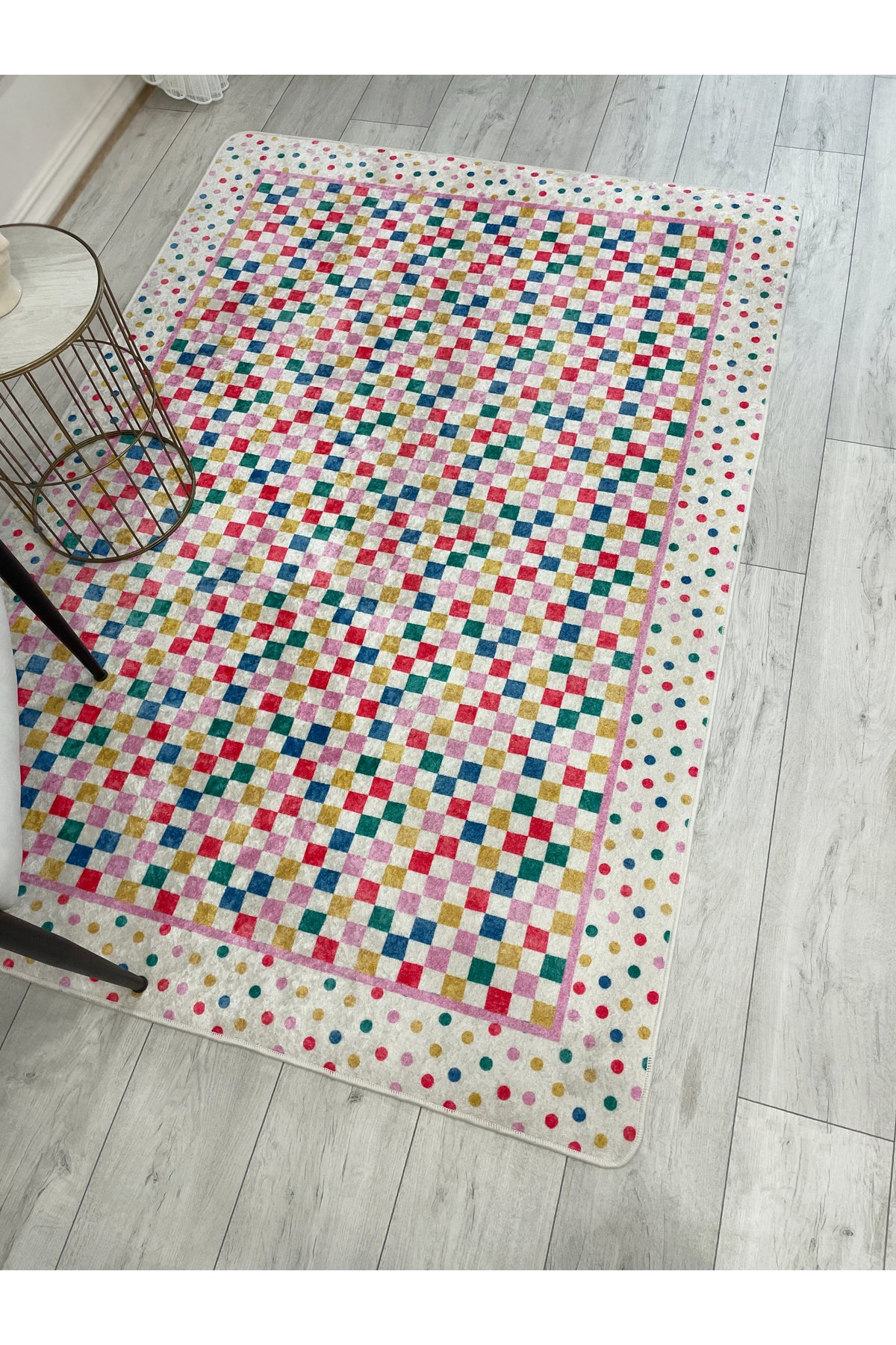 Polka Dot Checkered Latex Base Kids Rug