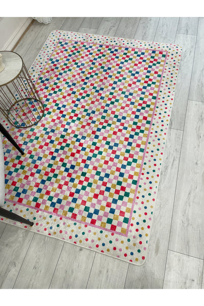 Polka Dot Checkered Latex Base Kids Rug