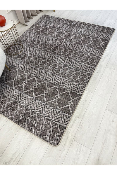 Gray Black Scandinavian Style Kilim Pattern Runner Latex Rug