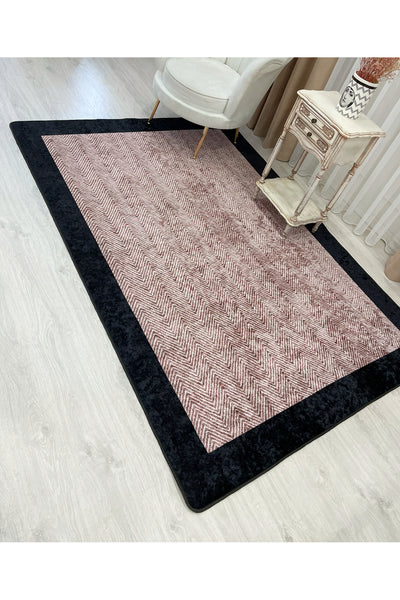 Beige - Black Wicker Jute-Look Latex Base Rug