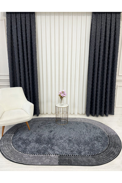GRAY-NAVY Jute Sisal Look Non-Slip Base Rug