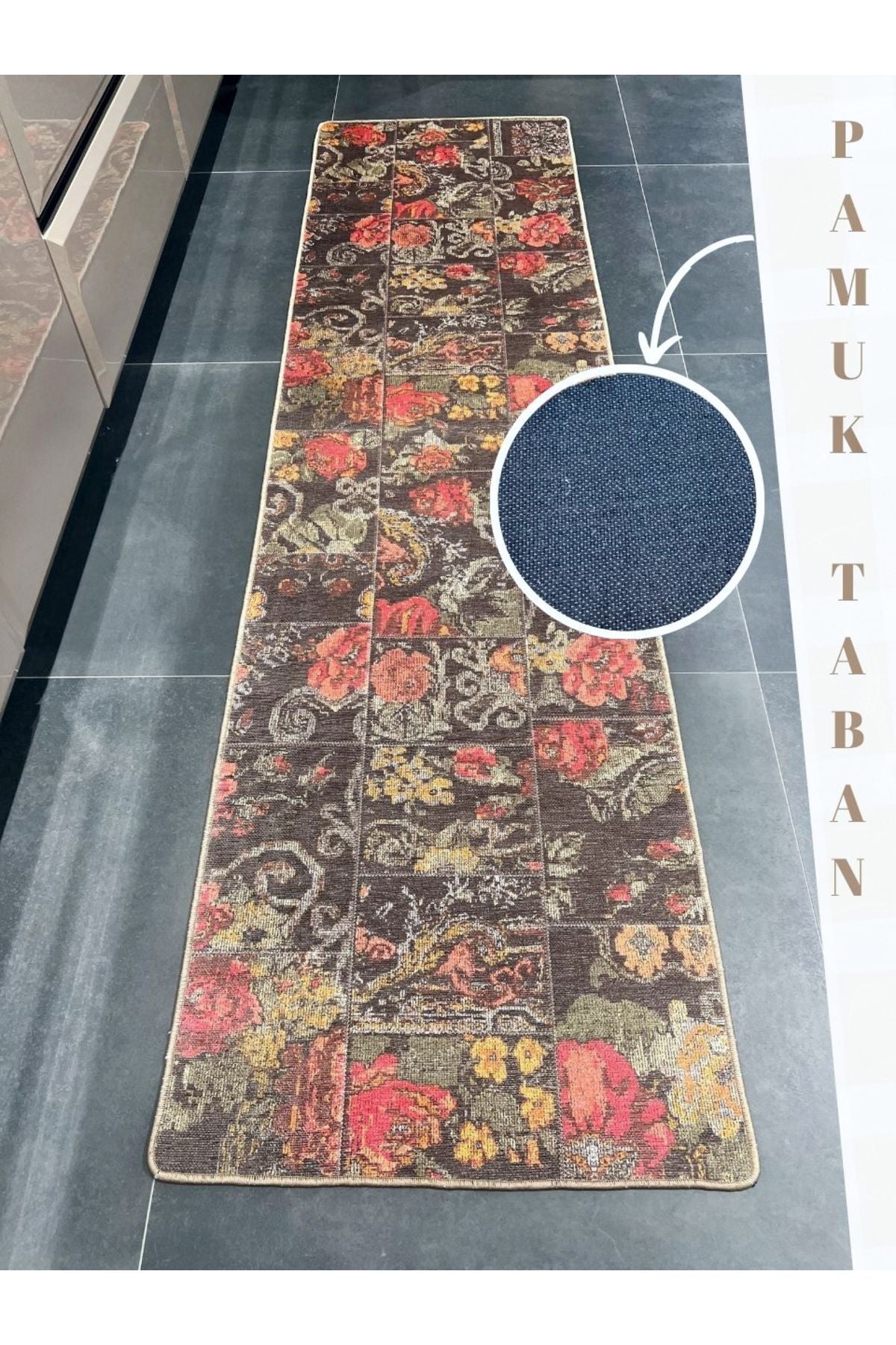 Patchwork Patterned Runner Kitchen Rug, Woven Base Rug