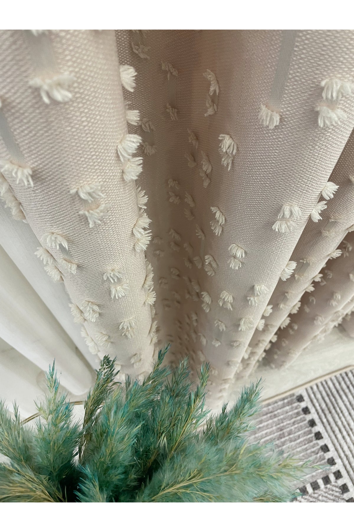 Indigo Blue Pompom Puffy Blackout Curtain 1/3 Dense Pleat