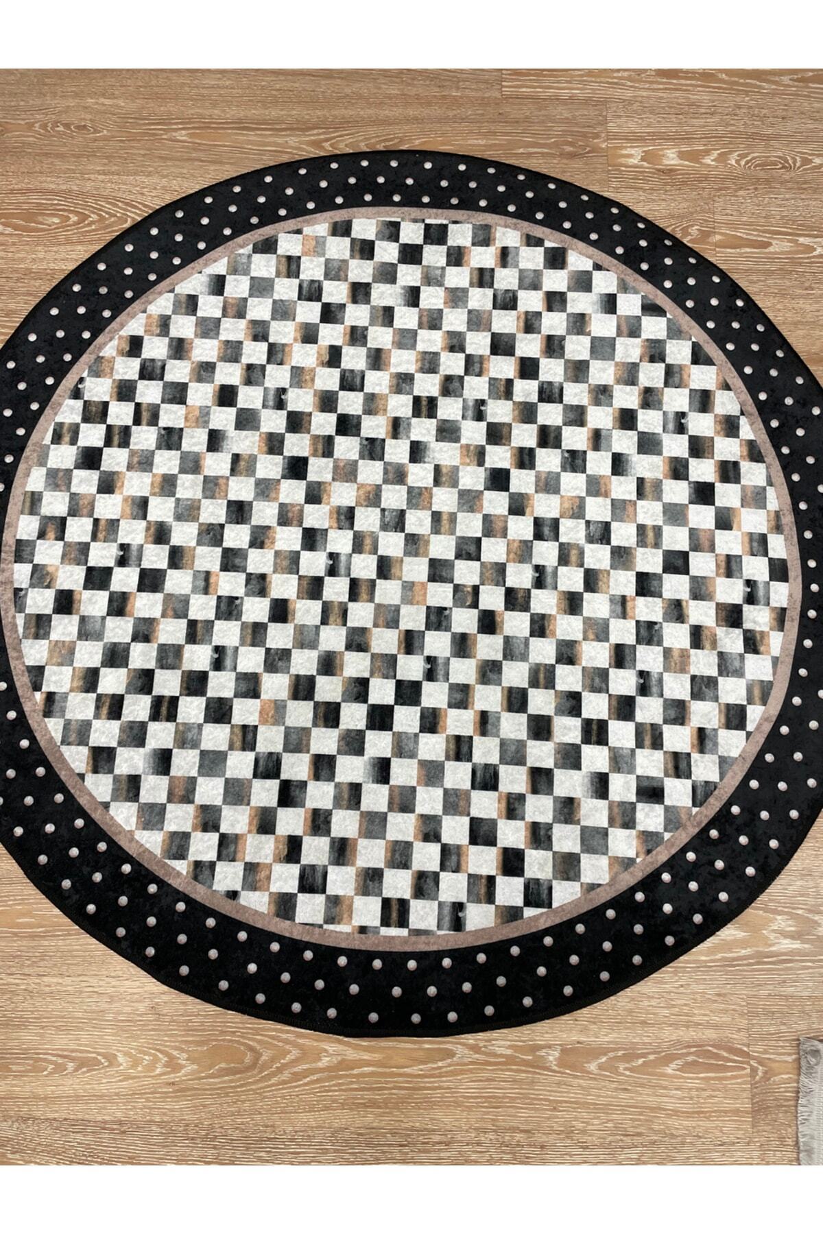 Robert Diamond Pattern Fringeless Round Rug - Brown