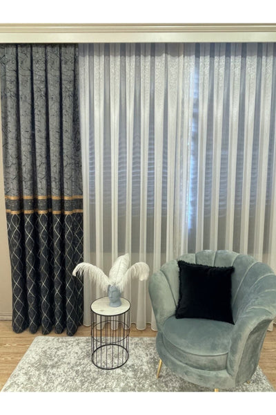 Liva Alita Model 1/2.50 Pleated Blackout Curtain Navy-Gray