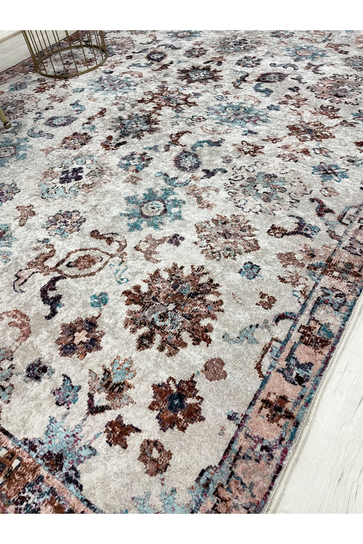 BEIGE Traditional Patterned FRINGED Classic Non-Slip Base Rug