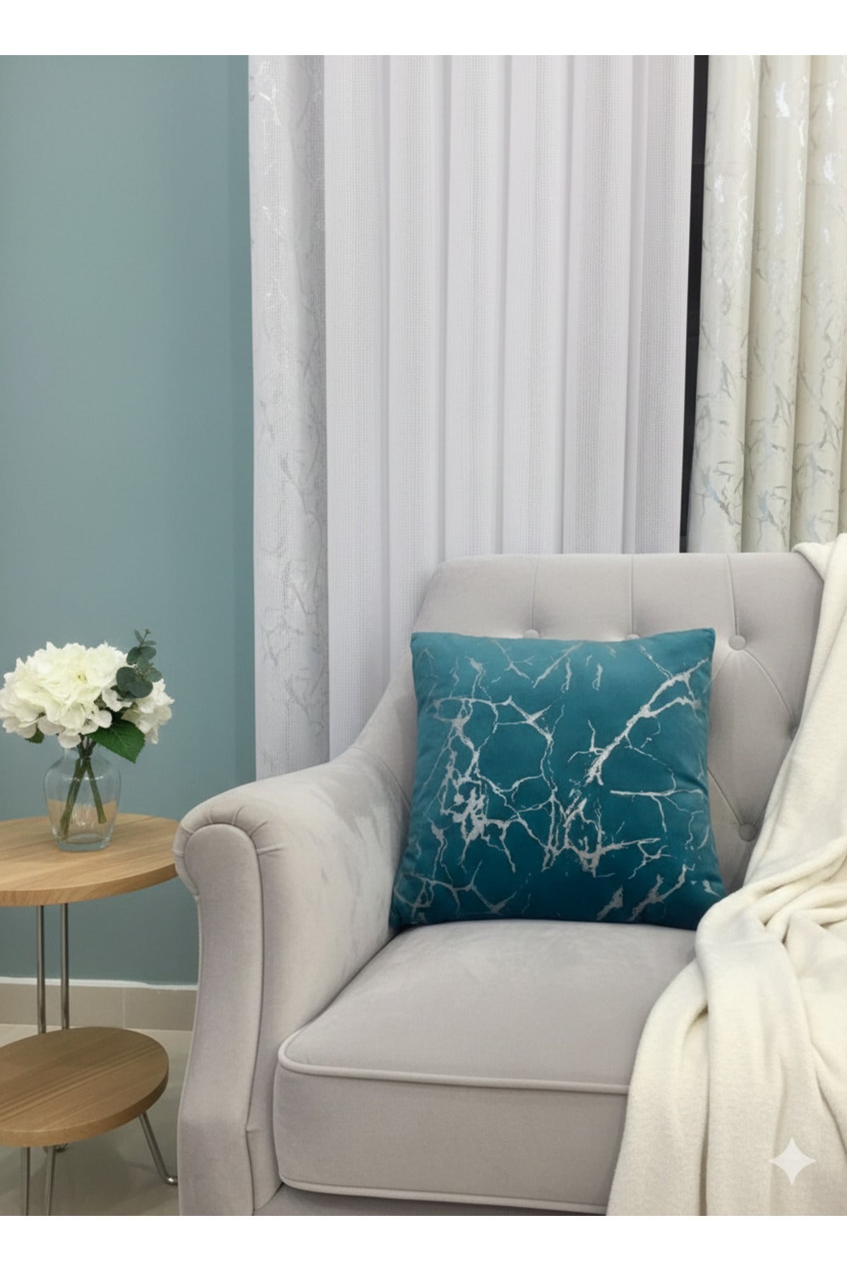 Set of 2 Velvet Throw Pillow Covers Ecru-Silver Foil (45X45)