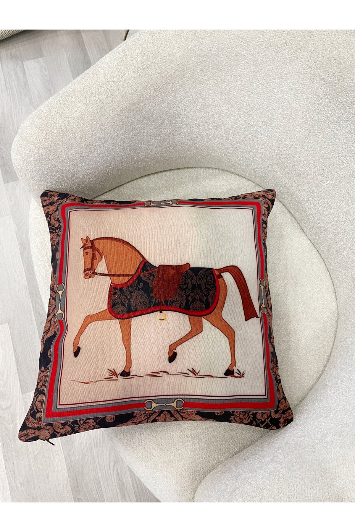 Horse Pattern Woven Fabric Cushion Cover 45x45