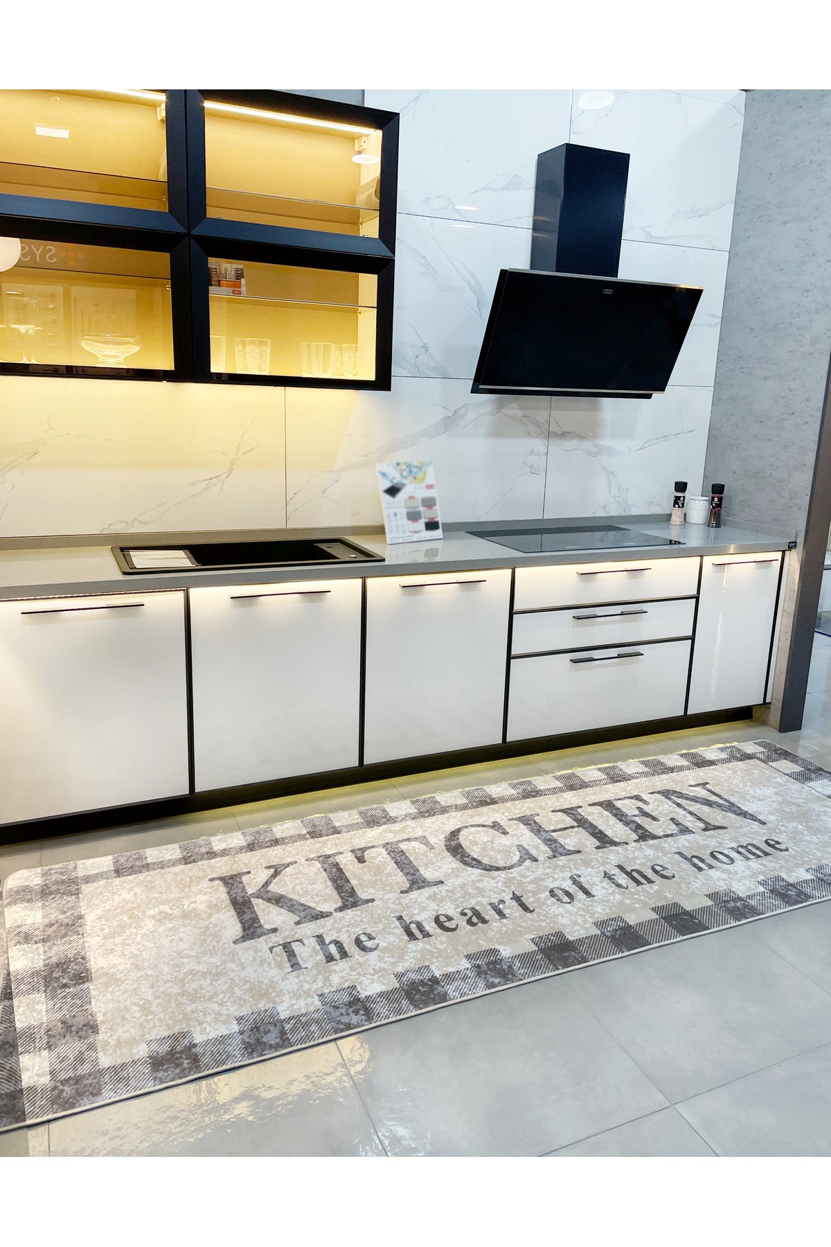 Beige Black Kitchen Latex Leather Base Kitchen Rug