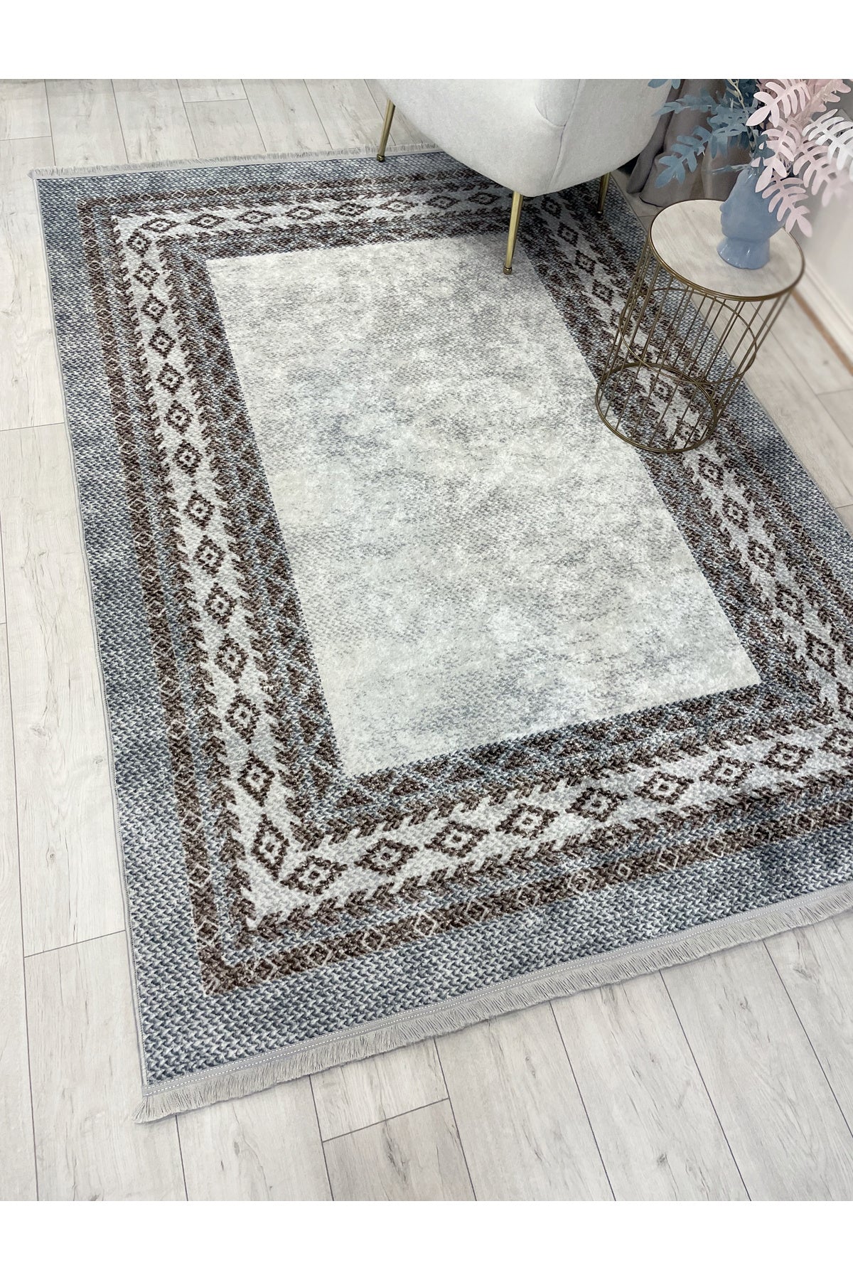 GRAY-BROWN Jute Sisal Look Latex Base Rug