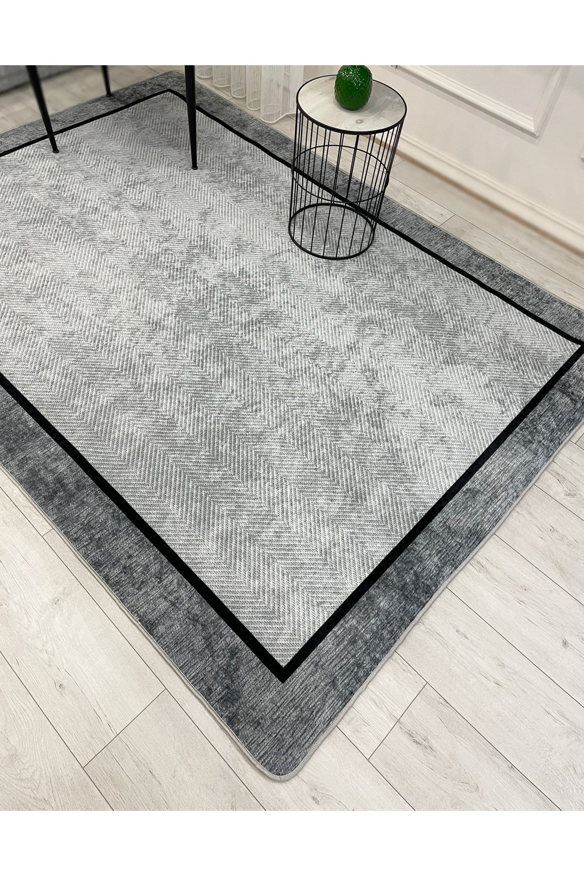 GRAY Jute Sisal-Look Bordered Non-Slip Base Runner Kitchen Rug