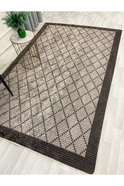 GREEN-BROWN Jute Sisal Look Bordered Non-Slip Base Runner Rug