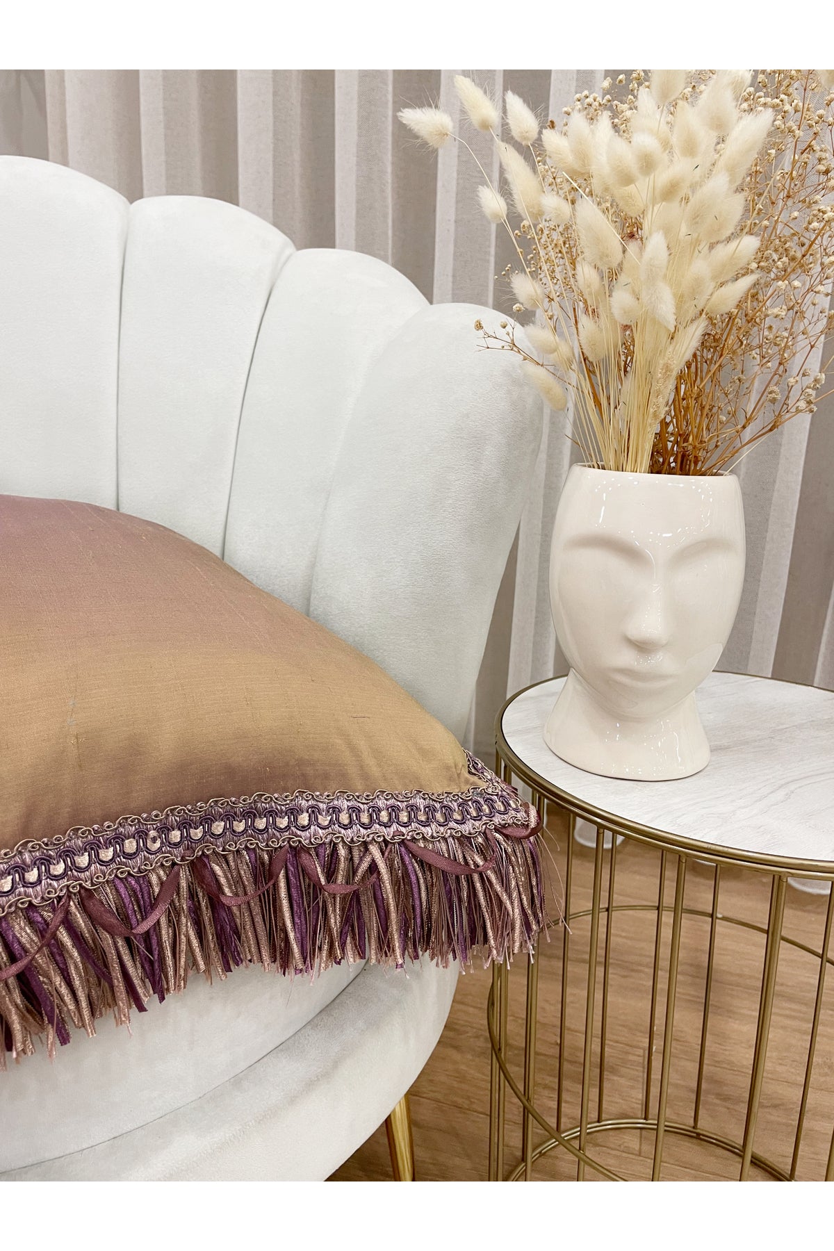 İthal Ipek (silk) Kırlent Yastık Kılıfı Kordonlu 45X45 KAHVERENGİ - MOR