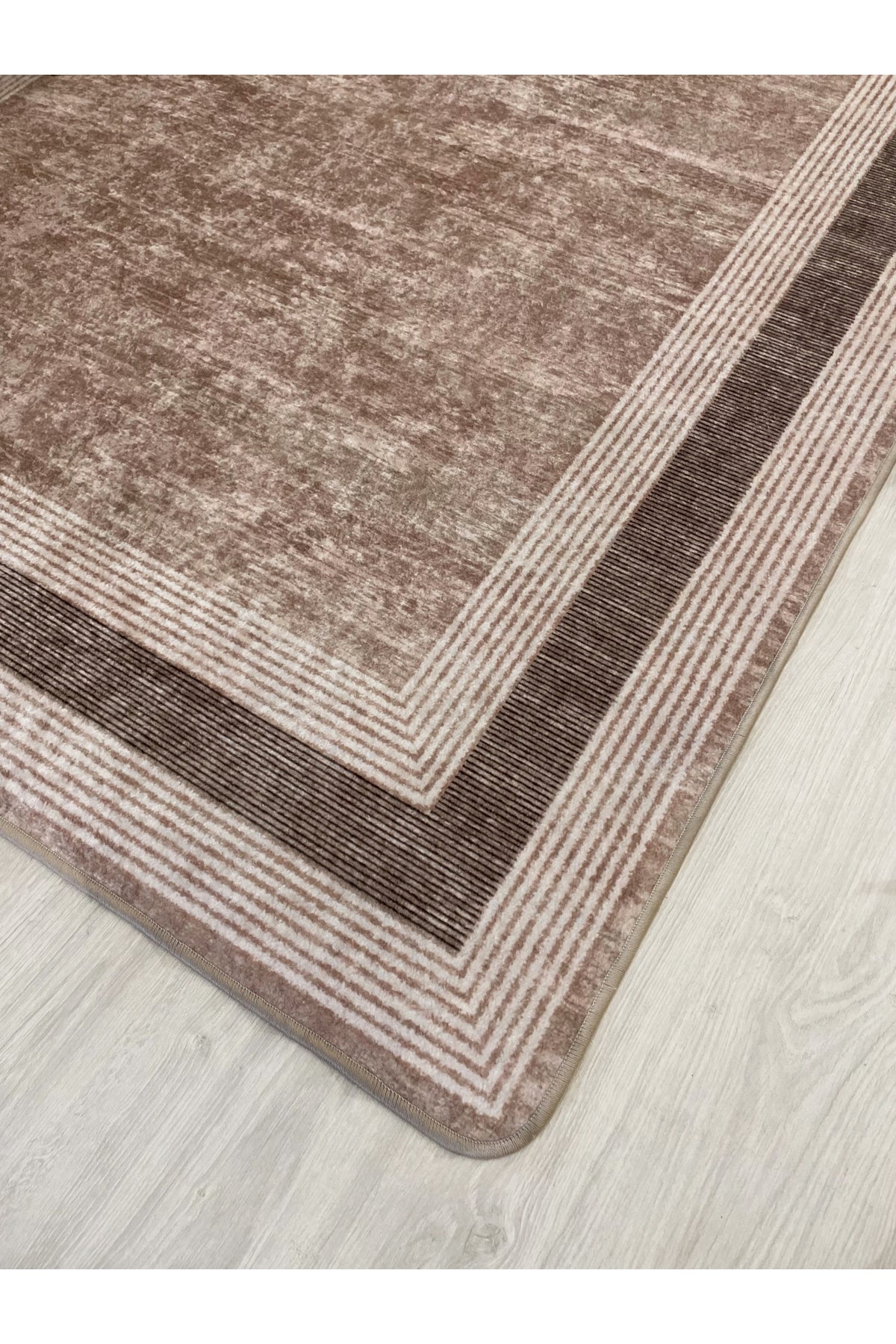 Light Gray Bordered Pattern Latex Leather-Backed Rug