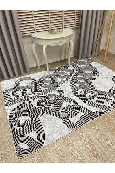Hook Pattern Modern Design Latex-Backed Rug