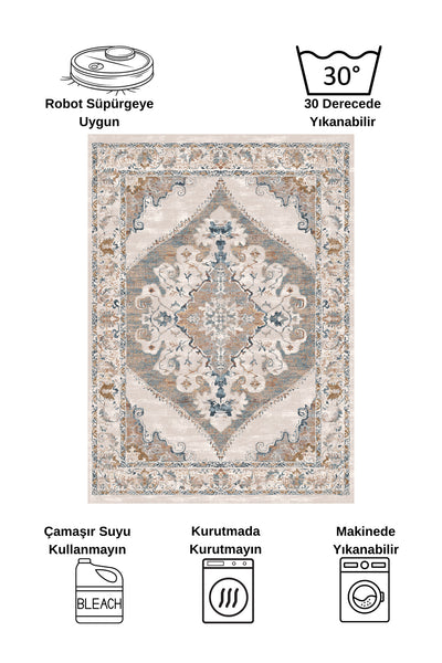 Gokbekli Damask Pattern Latex Base Living Room Rug