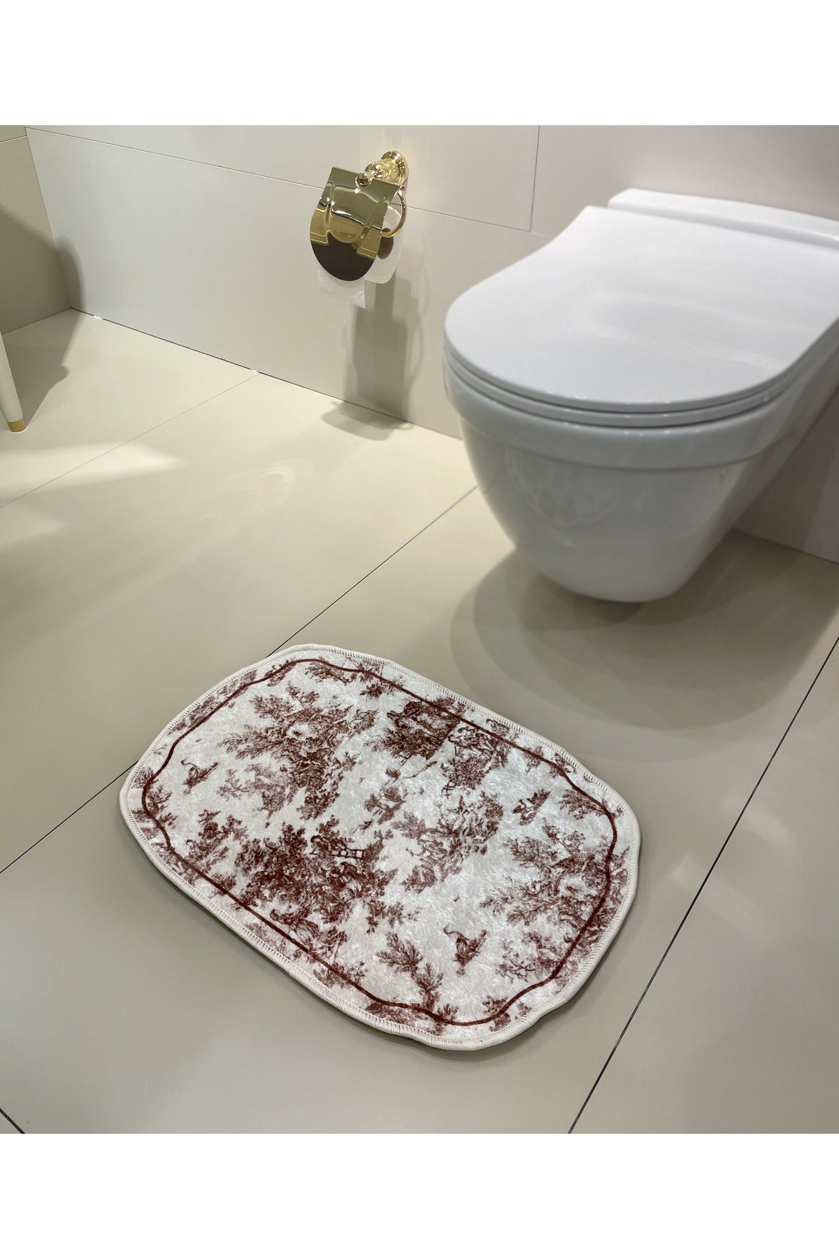 Toile de Jouy Themed Single Latex Base Bathroom Mat (80X120)