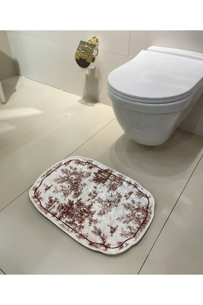 Toile de Jouy Themed Single Latex Base Bathroom Mat (80X120)