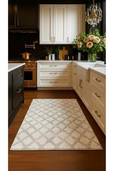 Diamond Pattern Beige Non-Slip Base Kitchen Rug