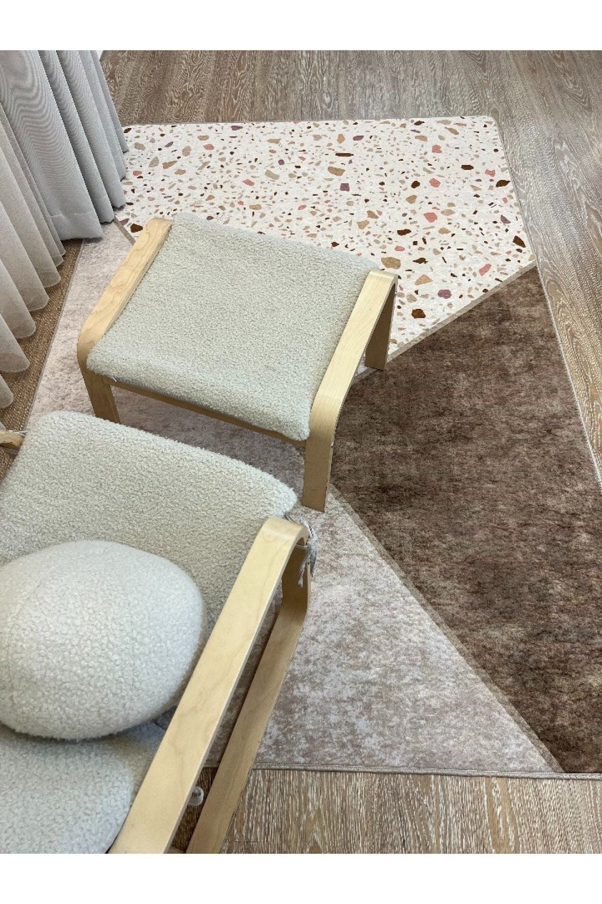 Çizgili Desen Leke Tutmaz Kaymaz Taban Salon Mutfak Halısı - Kahverengi
