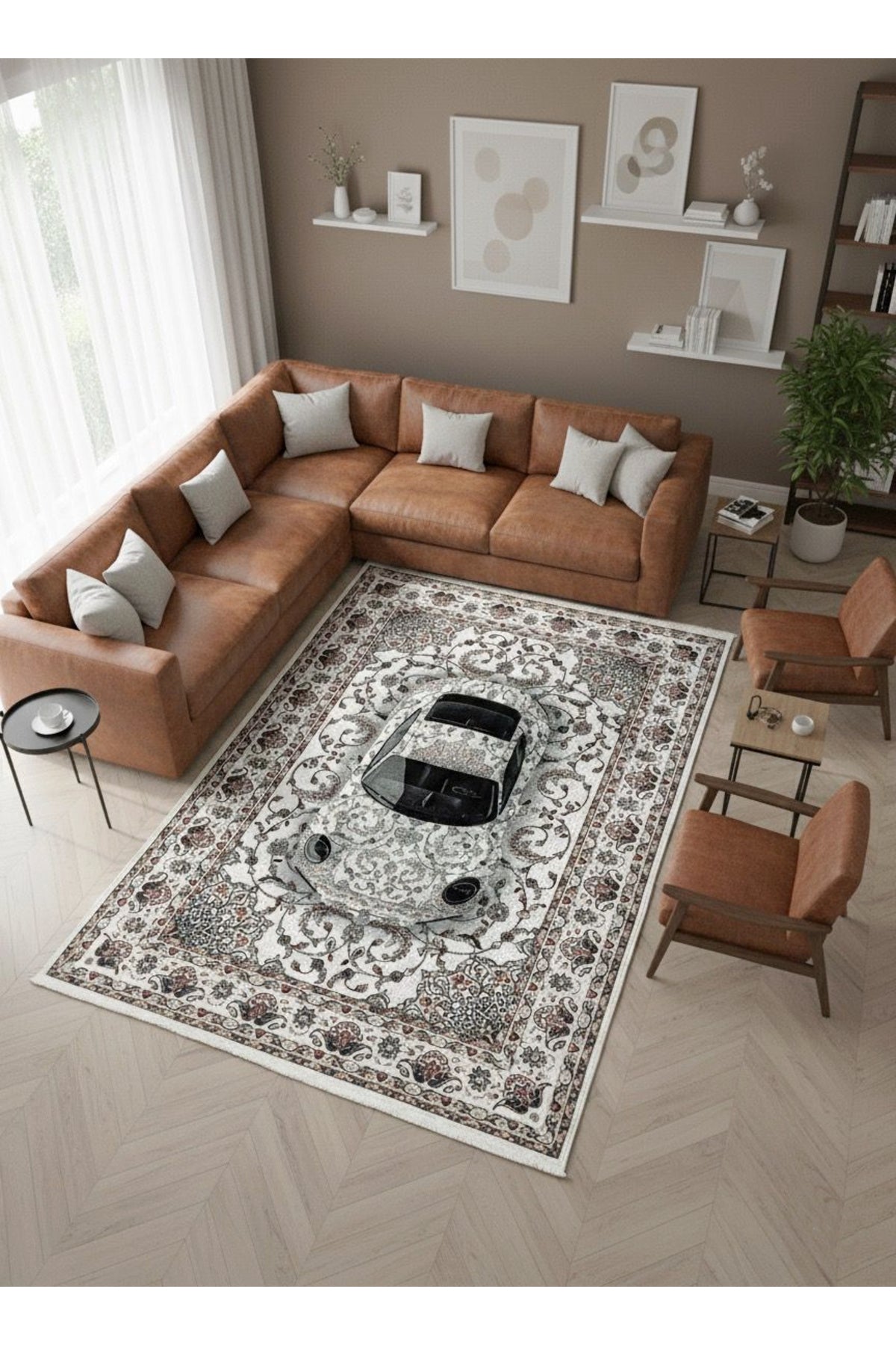 Vintage Car Pattern Latex Base Rug