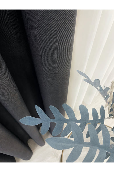 Heathered Milky Brown Linen-Look 1/3 Dense Pleated Blackout Curtain
