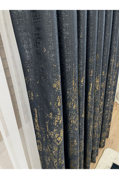 Jacquard Ground Foil Print 1/3 Dense Pleat Blackout Curtain - Beige - Gold Foil