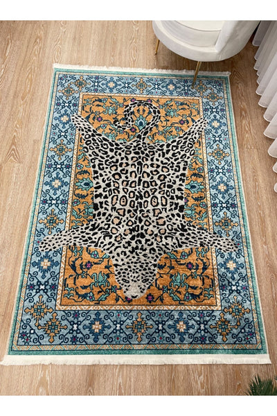 Etnik Leopar Desenli Dekoratif Halı - Pembe