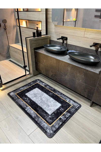 80X120 Vintage Distressed Look Non-Slip Backed Brown Bathroom Rug