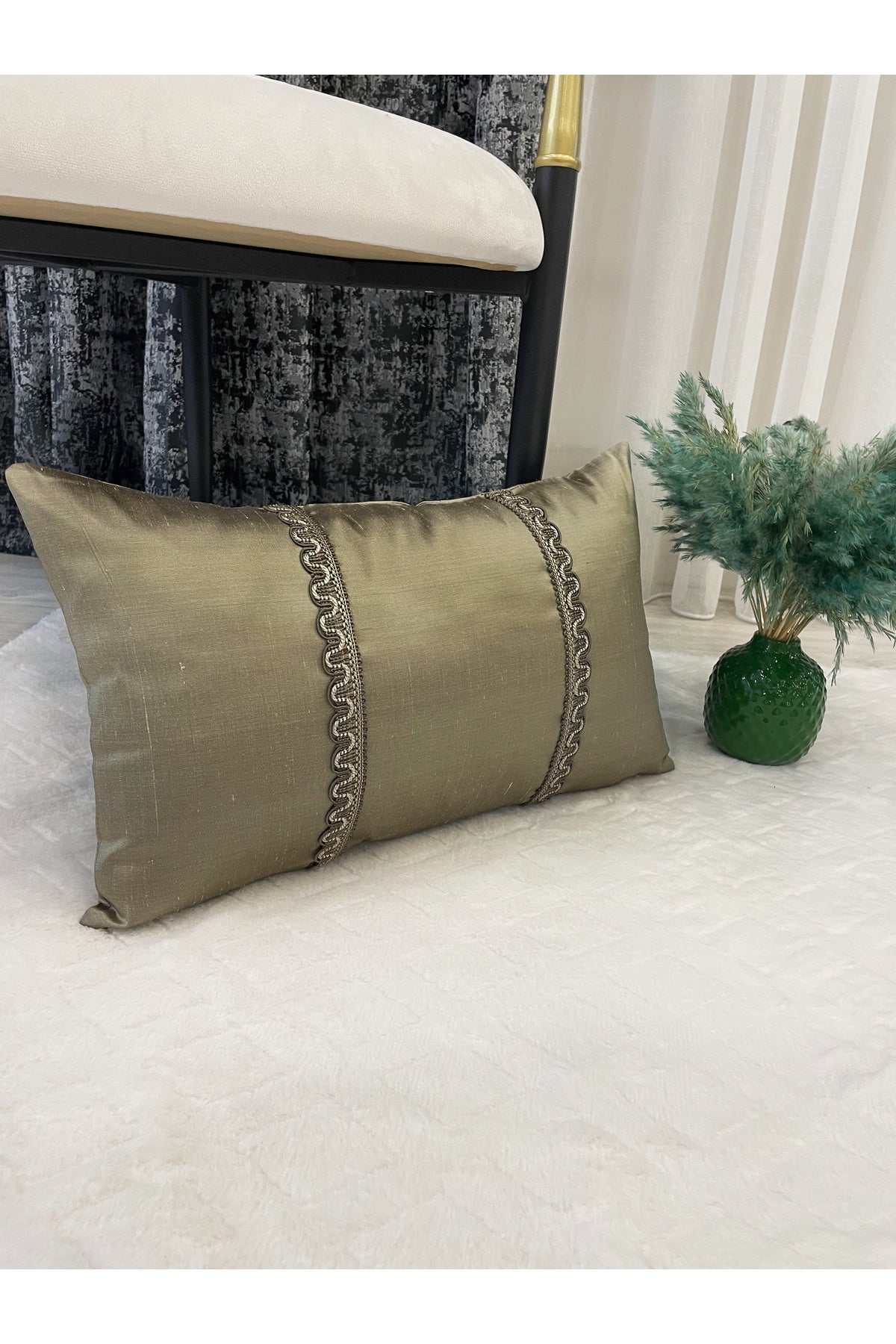 Imported Silk Cushion Pillow Cover with Cord (30x50) Oil Green