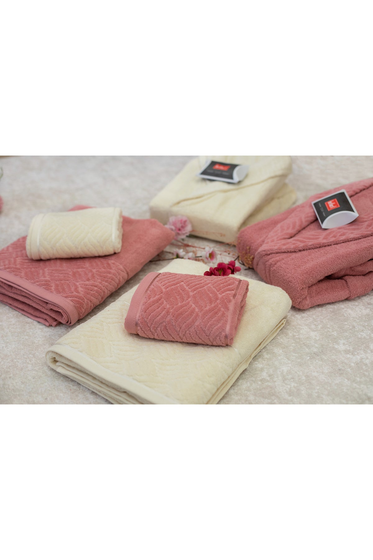 6-Piece Gray - Salmon Family Bathrobe Set