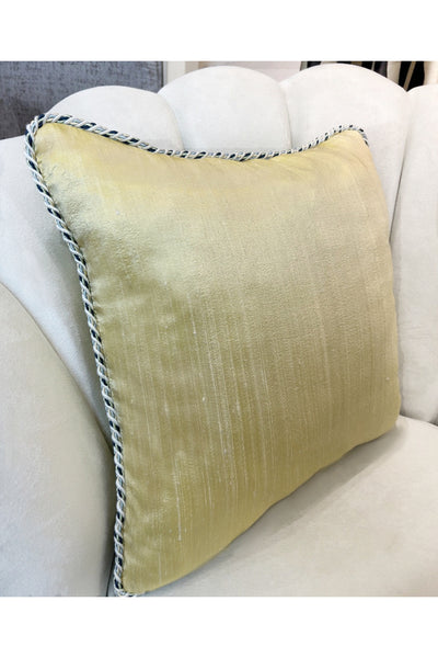 Imported Silk Cushion Pillow Cover with Cord (45x45) (Pastel Yellow) Pink Cord