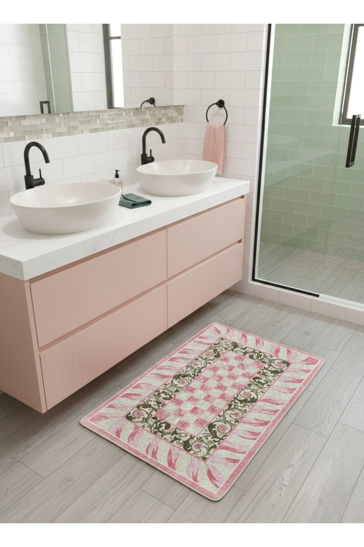 Floral Pattern Pink - Bathroom Mat (80 x 120)