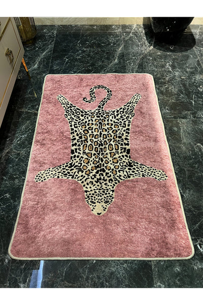 Leopard Pattern Washable 80x120 Single Bath Mat - Black