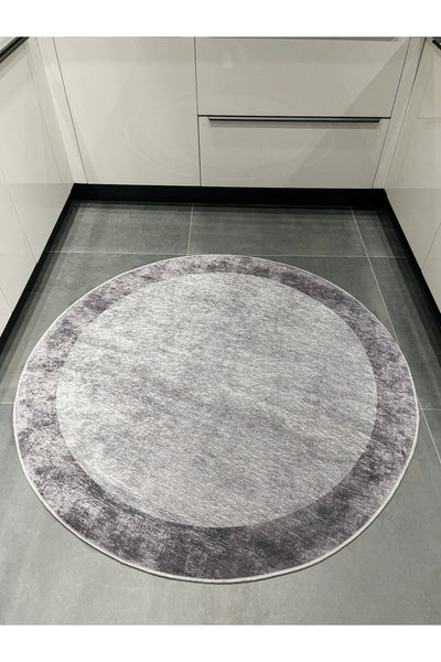 Geometric Striped Latex Leather Backing Fringeless Kitchen Rug - Gray