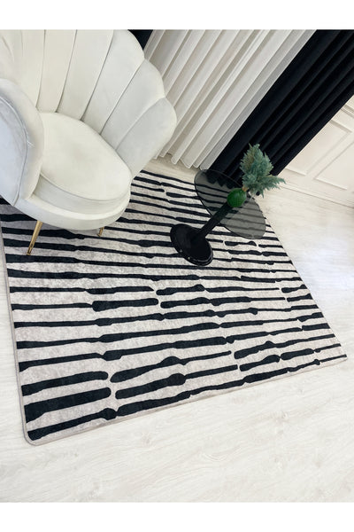 Beige-Black Abstract Look Latex Leather Base Rug